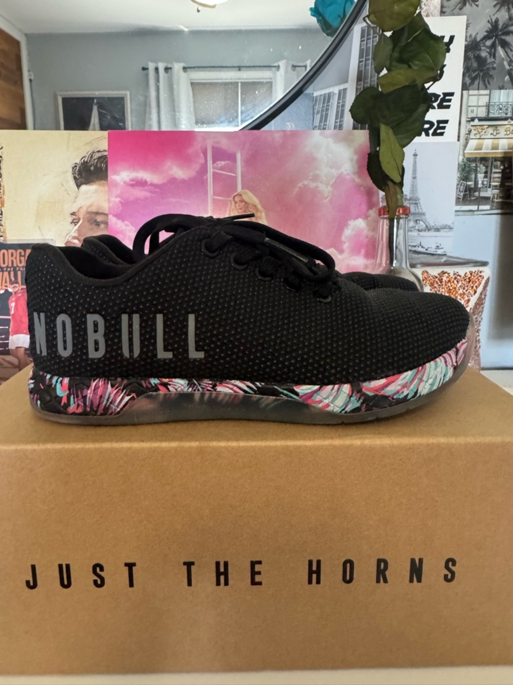 NOBULL Black Trainer with Pink & Teal Floral Midsole
